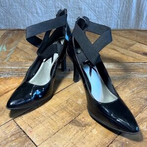 Anne Klein Sport Black Patent Leather Elastic Strap Heels Size‎ 7M